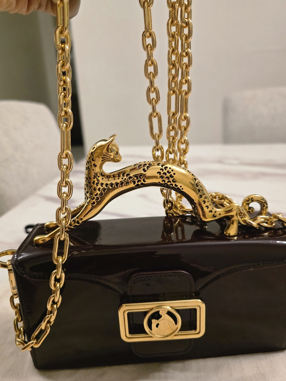 Lanvin Patent Mini Bag in Deep Plum with Gold Cat Handle - Picture 14 of 16